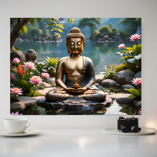 Buddha Figur im Zen Garten 80x60cm