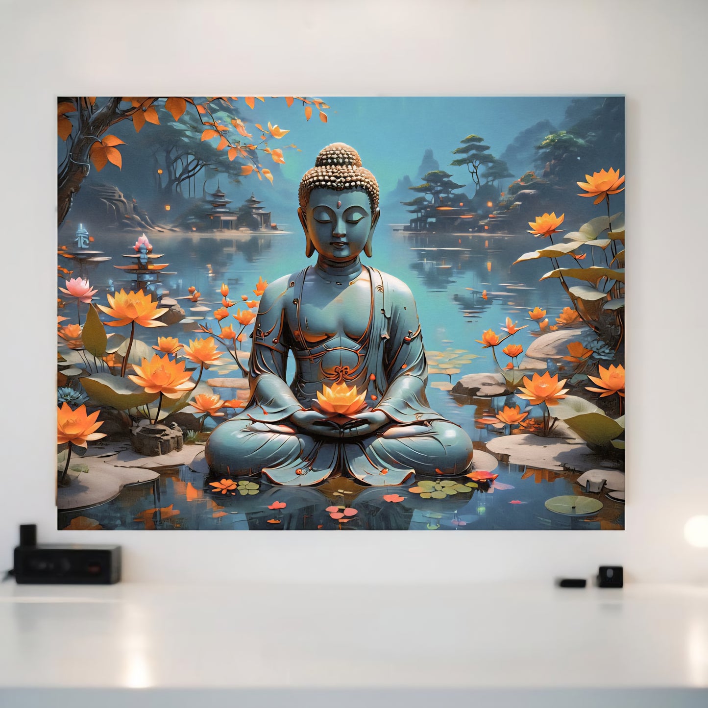 Buddha Figur im Zen Garten 80x60cm