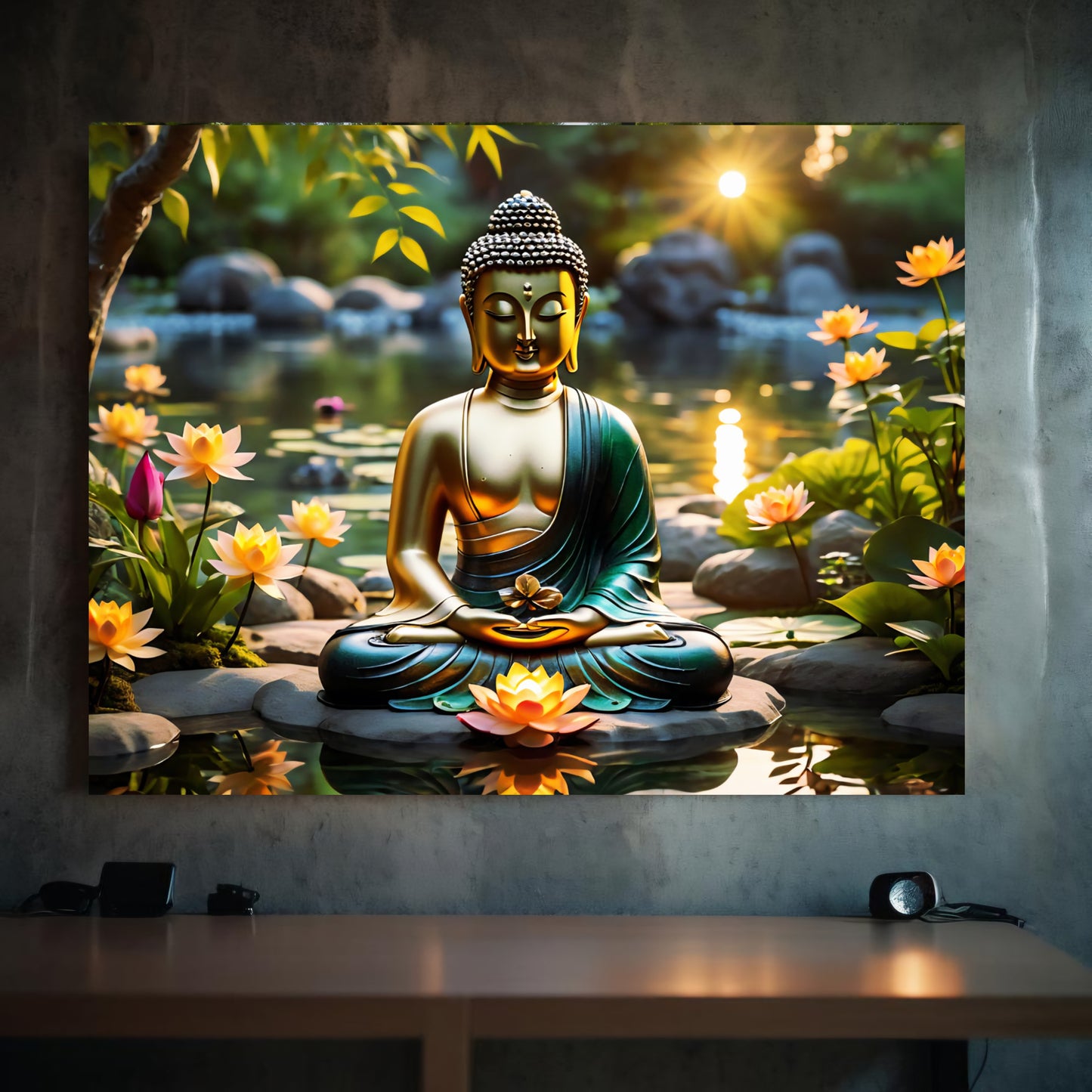 Buddha Figur im Zen Garten 80x60cm