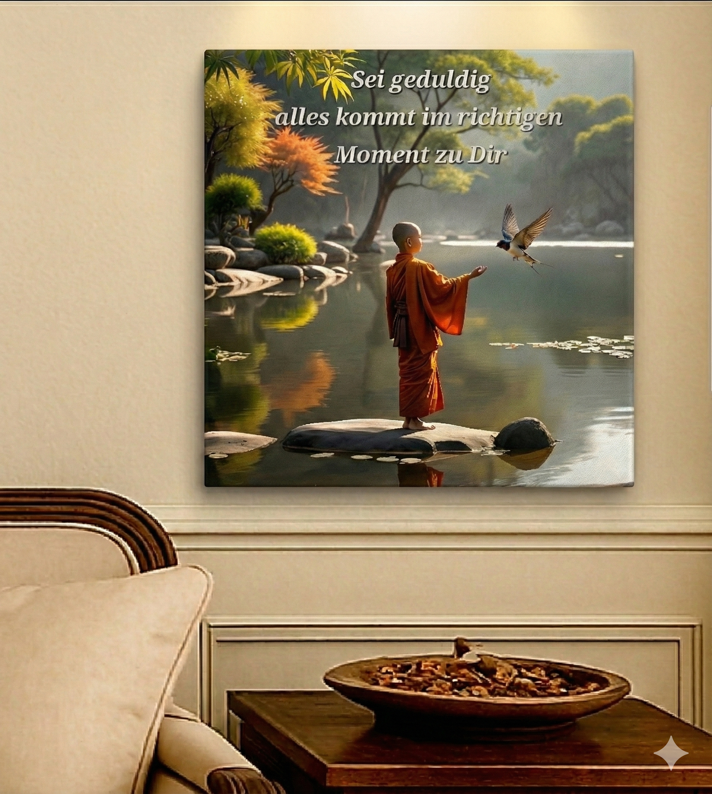 Junger Mönch im Zen Garten