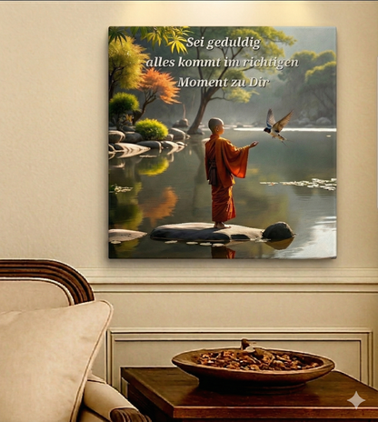 Junger Mönch im Zen Garten