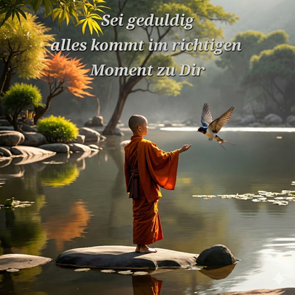 Junger Mönch im Zen Garten