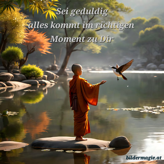 Junger Mönch im Zen Garten