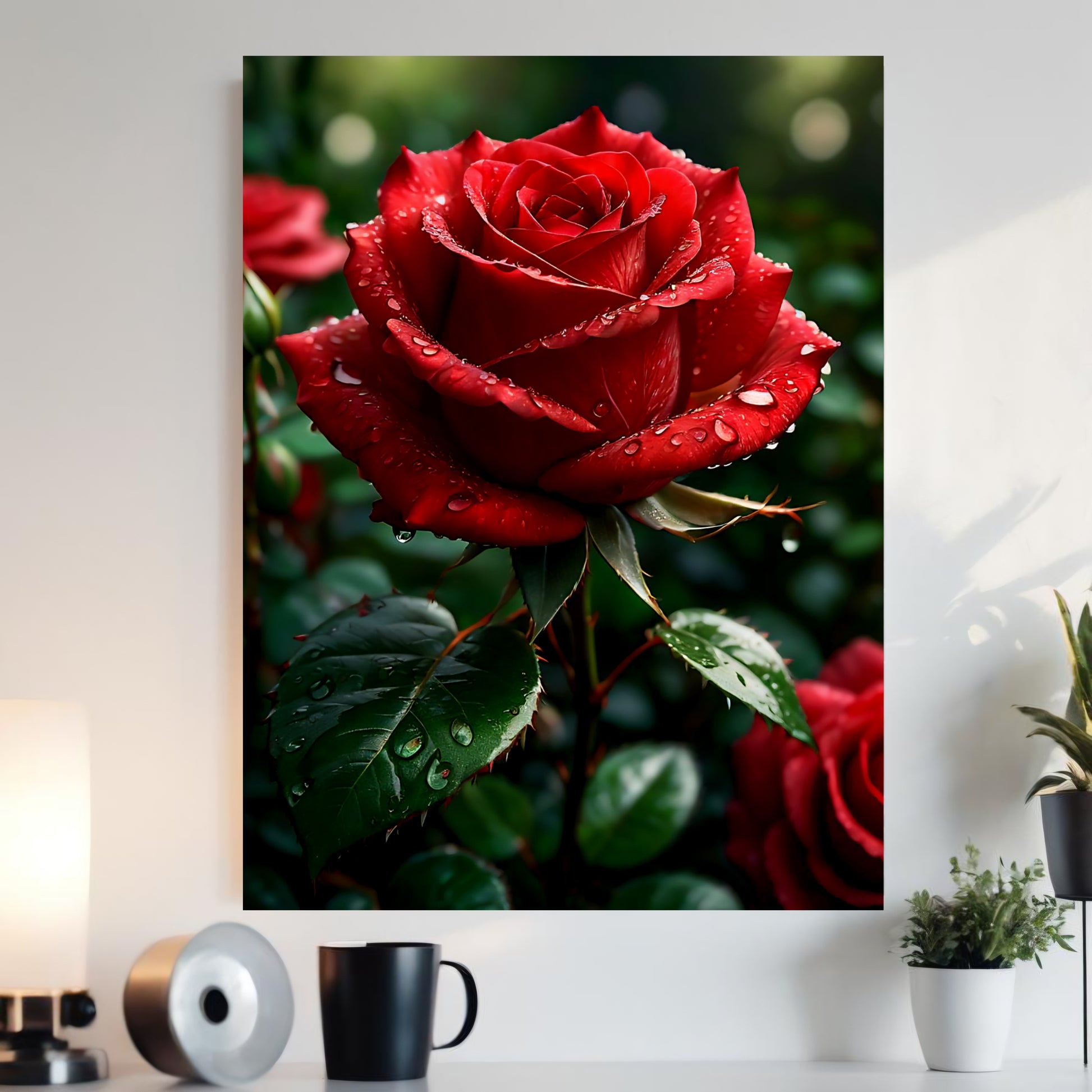 Leinwandbild Rose – Makroaufnahme rote Blume, hochwertige Wandkunst
