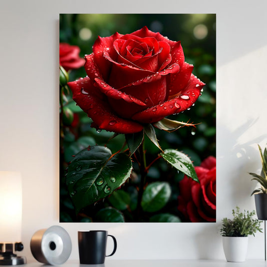 Leinwandbild Rose – Makroaufnahme rote Blume, hochwertige Wandkunst
