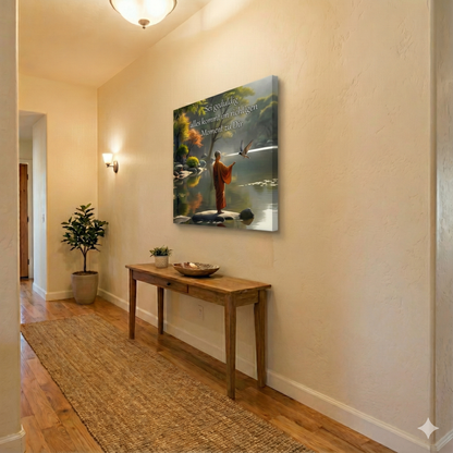 Junger Mönch im Zen Garten