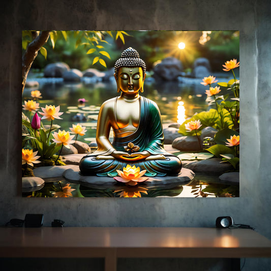 Buddha Figur im Zen Garten 80x60cm